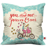 Young Couple Riding On A Bicycle White Cushion Cover
